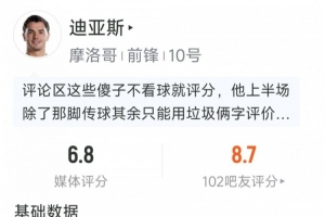迪亚斯本场数据:1次助攻,3射1正,2次关键传球,4次成功对抗